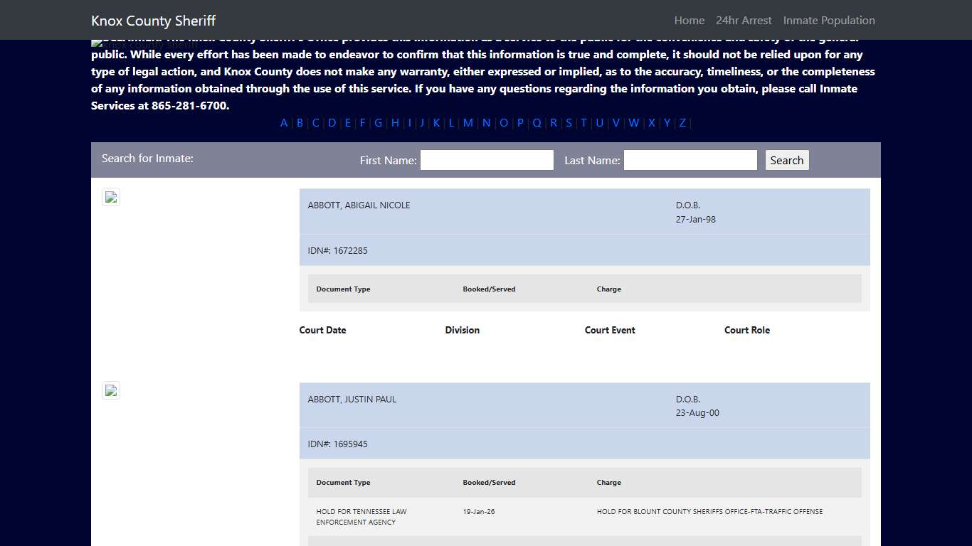 Knox County Tennessee - Sheriff - Inmate Population