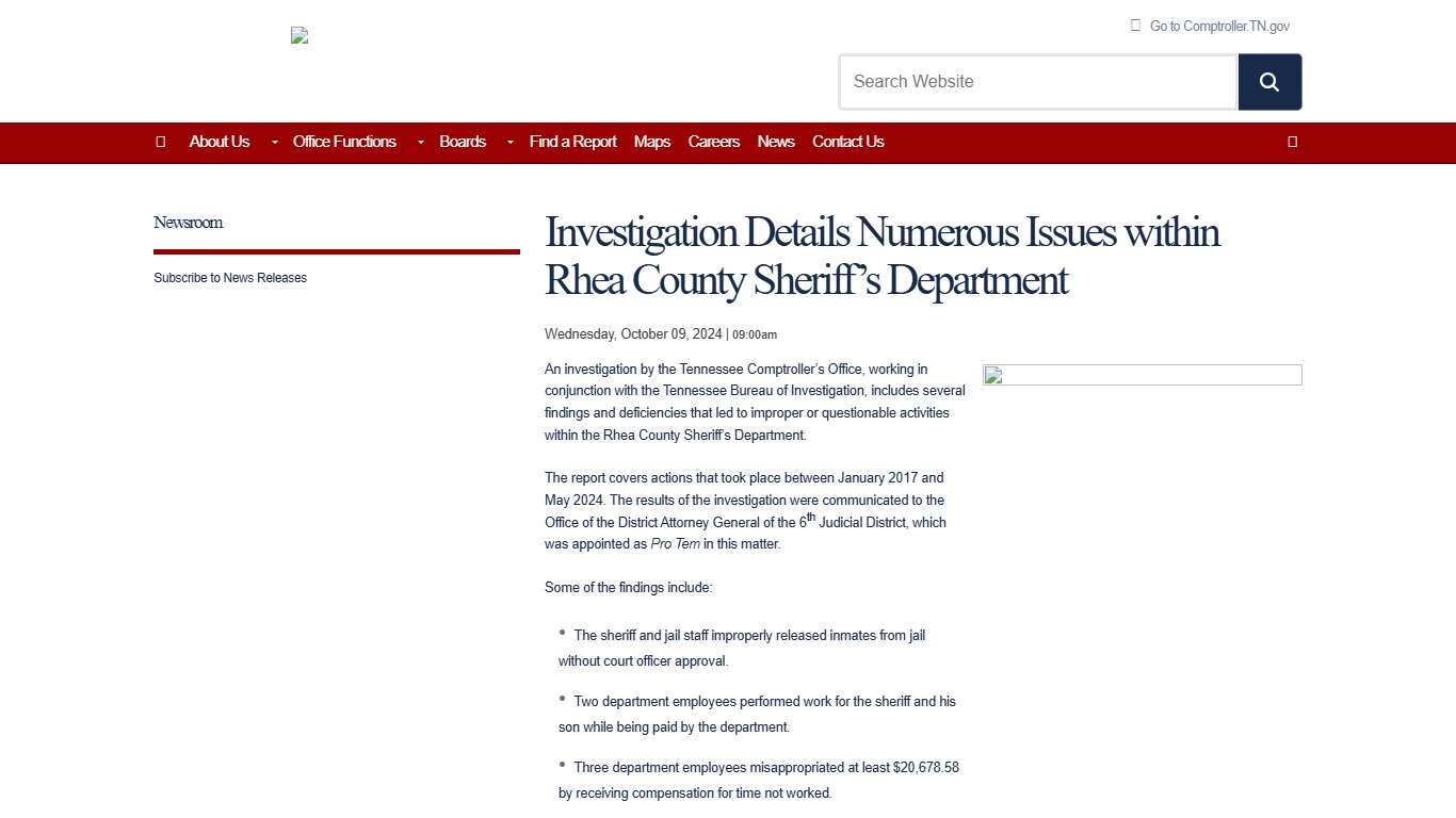 Investigation Details Numerous Issues within Rhea County Sheriff’s Department
